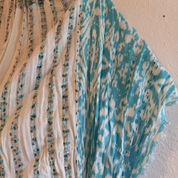 Turquoise Blue & White Ikat Mixed Print Infinity Scarf - Picture 7 of 16